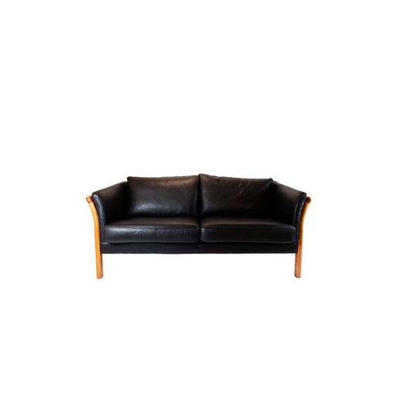 Image 1 of Vintage 2-seater sofa upholstered in black leather, Denmark 2002