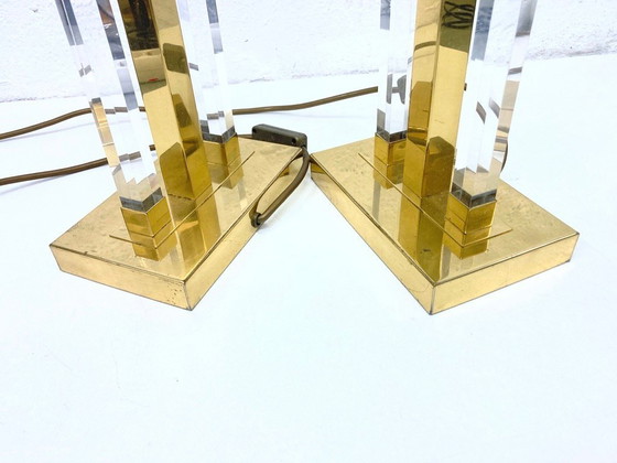 Image 1 of 2 brass and acrylic table lamps from the 1970s Hollywood Regency design