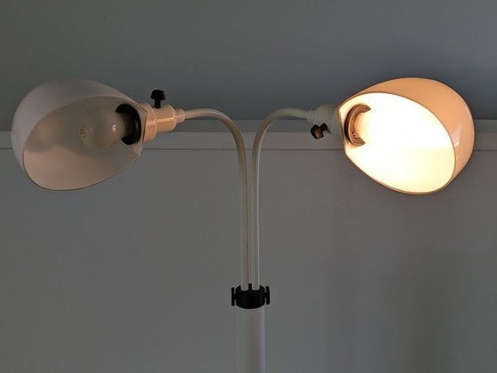 Image 1 of Vintage vloerlamp uit het ruimtetijdperk – Dubbele "paddenstoel"-vormige kappen – Nederlands design tijdperk