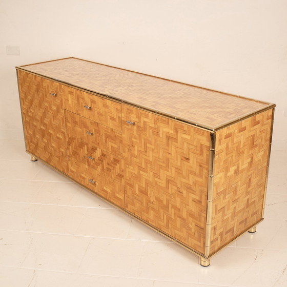 Image 1 of Credenza In Bamboo Pressato E Ottone 1975