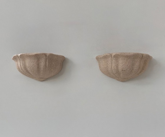 Image 1 of Paire d’applique vintage, plâtre mouchetée rosée, France, 1970