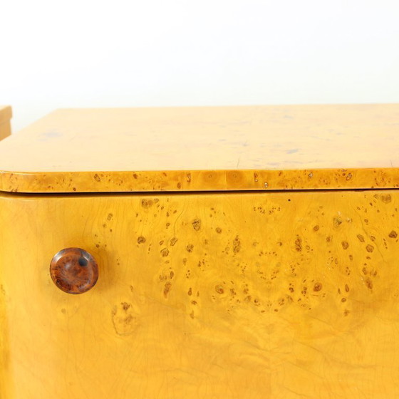Image 1 of Art Deco Bedside Tables In Root Veneer, Czechoslovakia 1940s