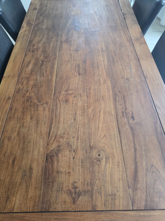 Tavolo da pranzo in teak e 6 sedie di design HF, HF STYLE, Set da pranzo, Legno, Pelle, Multicolore (foto 4 di 11)