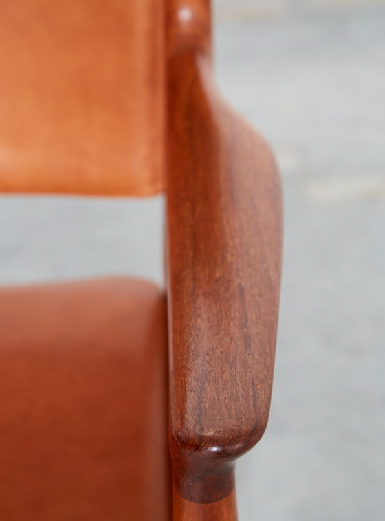 Paar Hans Wegner JH-513 Fauteuils voor Johannes Hansen, Hout, Leer, Bruin, Mid Century Modern (foto 14 van 15)