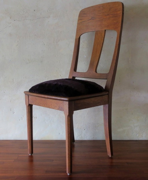 Art Nouveau Side Chair in Oak and Royal Purple Velvet, 1900s