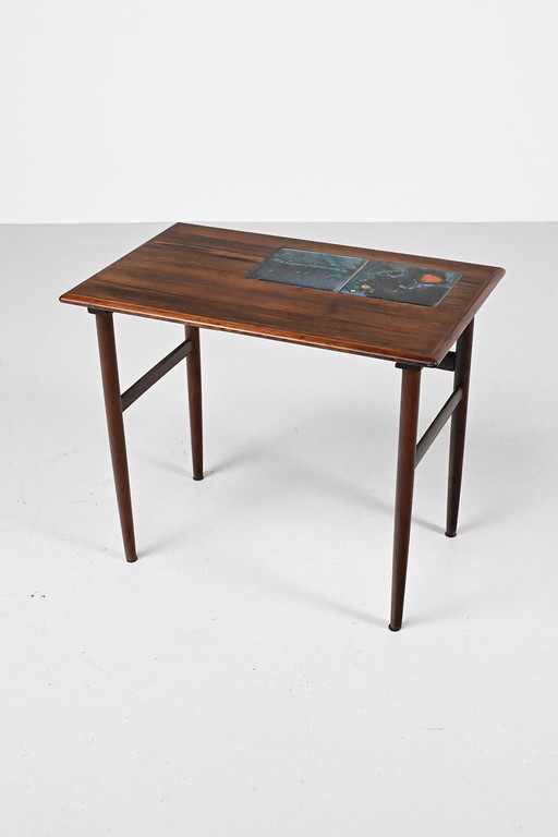 Palissander bijzettafeltje met tegels