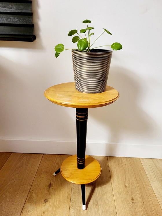 Image 1 of Tripod Vintage Plant Stand Or Table With 2 Shelves