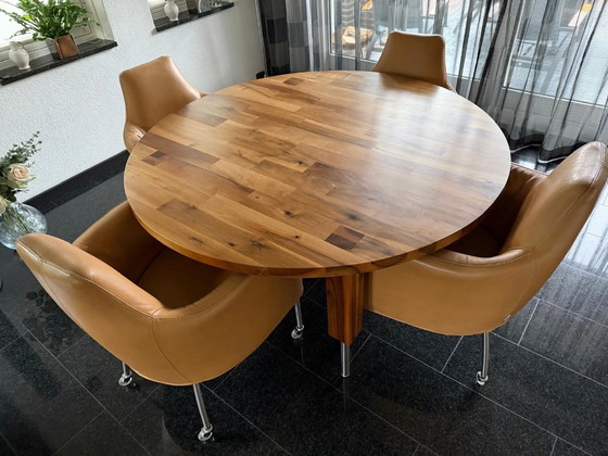 Palou Walnut Dining Table + 4 Leather Chairs – Dining set, Wood (photo 2 of 8)
