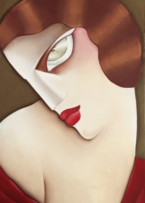 Image 1 of Large Art Deco oil on canvas – Stylized woman signed Ardoon (circa 1980) – 100 x 65.5 cm