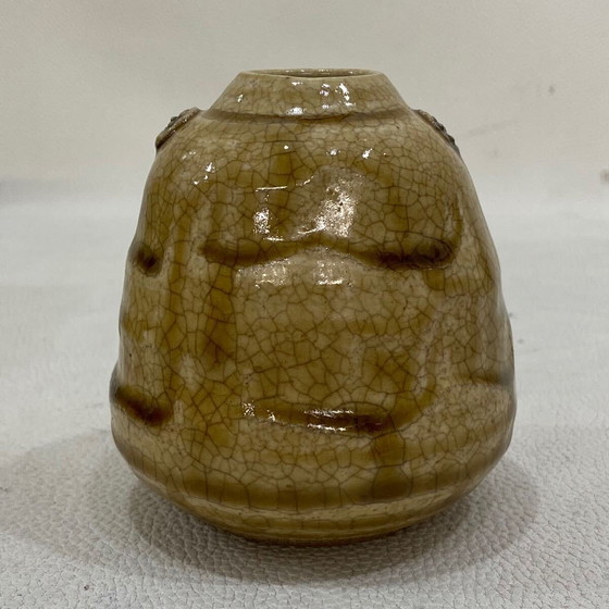 Image 1 of Pequeño jarrón japonés de cerámica craquelada Akazu Rokubei en caja