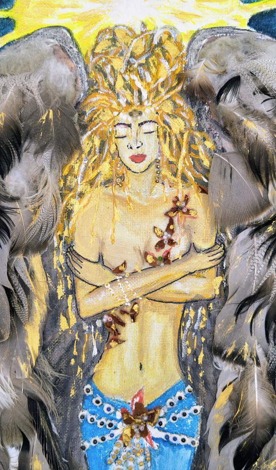 Image 1 of Archangel, handmade artwork with mixed media.