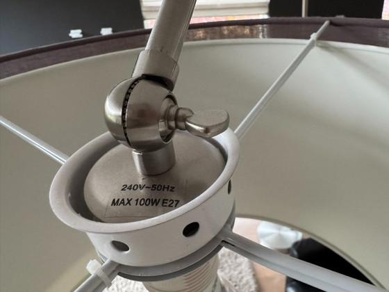 Image 1 of RVS Booglamp met  dubbele lampenkap taupe-wit