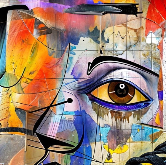 Image 1 of Tredici: "Nike Jordan di Picasso". Firmato a mano, esemplare 7/10. Glicée su tela. Include cornice e sistema di sospensione.