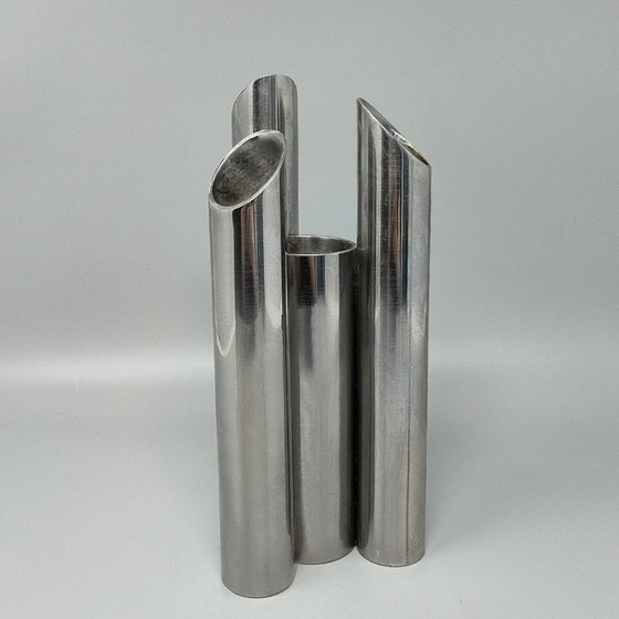 Image 1 of 1970s Vintage Italian Space Age Stainless Steel Tubular Sculptural Vase