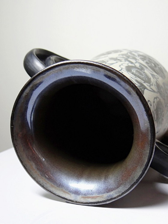 Image 1 of Antique Art Deco vase, 1920-40, in fine stoneware, Art Nouveau style & chinoiserie decoration