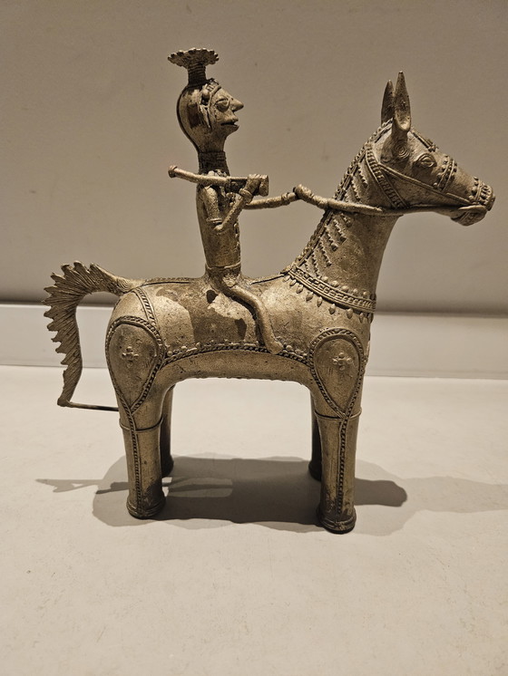 Image 1 of Bastar tribale kunst Dhorka messing paard en ruiter