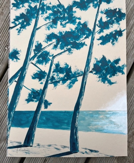 Image 1 of Inchiostro blu cinese su carta naturale. Dimensioni 30x40 cm.