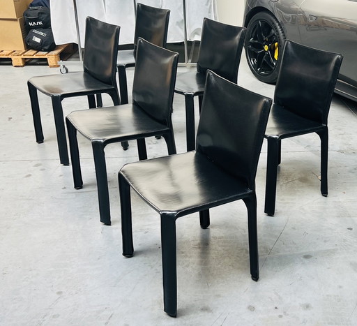 6x Cab 412 Cassina Chairs in Black Leather