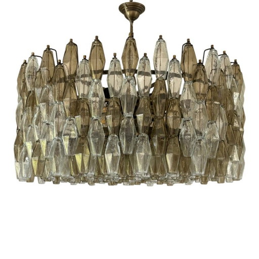 Lámpara de araña Poliedro contemporánea de cristal de Murano de gran tamaño en estilo Venini bruñido de Simoeng.