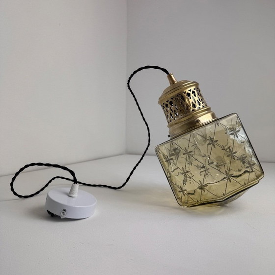 Image 1 of ART DECO STAINED GLASS PENDANT LIGHT