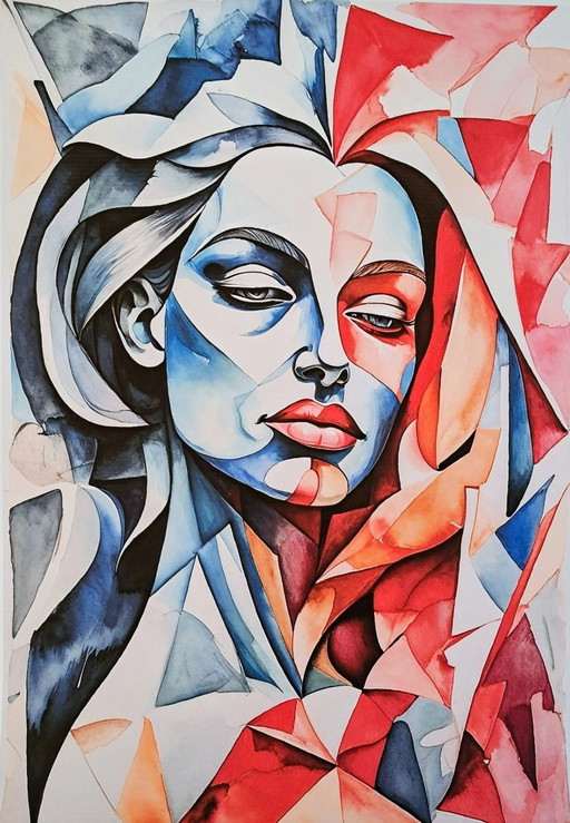 Gongas - Vuur en Water - Ingelijste lithografie van de kunstenaar – lithos zeefdrukken, Paper