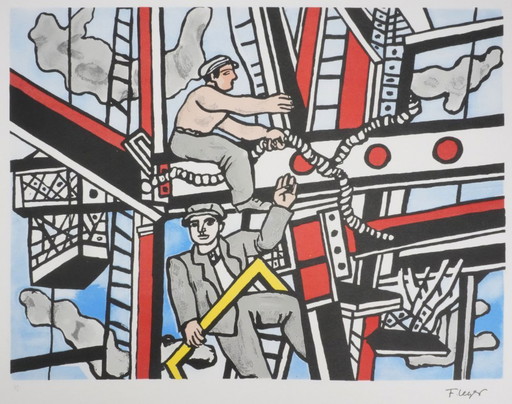 Fernand Leger : Les Constructeurs Saluant, Lithographie Signée – lithos zeefdrukken, Paper (photo 2 of 11)