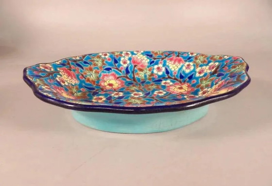 Longwy enamels, Important lobed plate with polychrome floral decoration, 20th century, Bowls, Porcelain (photo 4 of 12)