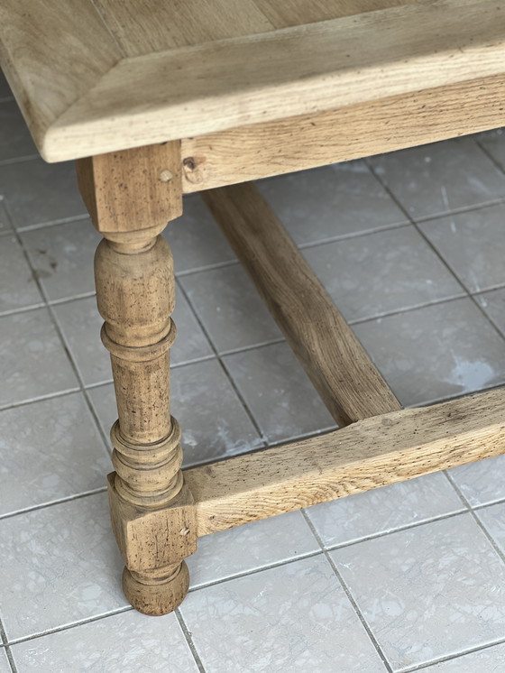 Image 1 of Farmhouse table and its 2 benches in solid oak
