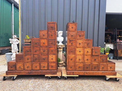 Heavy Teak chest of drawers apothecary cupboard, staircase model