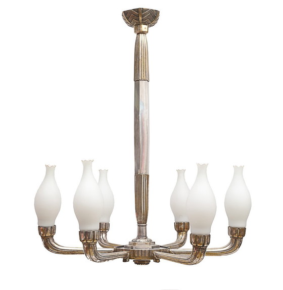 Image 1 of Art Deco Kronleuchter aus versilbertem Messing, 1920