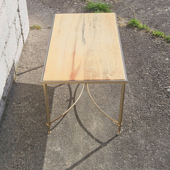 Image 1 of Tavolino da caffè vintage francese in marmo e ottone - Tavolo da cocktail - Tavolo da salotto - Stile Regency - Anni '70