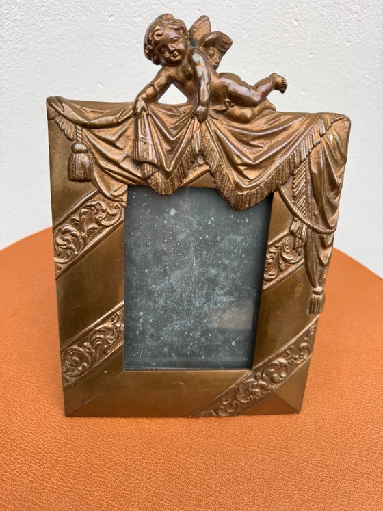 Art Nouveau Bronzen Cherubijn Fotolijst, Fotolijsten, Gold (foto 3 van 15)