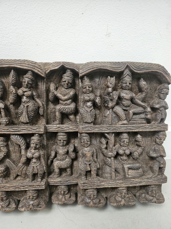 Antique Indian Temple Frieze Hand-Carved Wood – Wall decoration (photo 6 of 10)