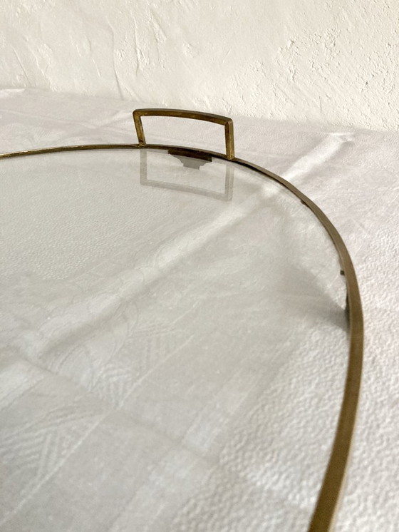 Image 1 of Oval glass and brass serving tray, late 19th - early 20th century