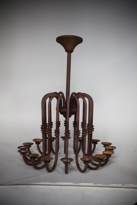 Image 1 of Monumental Antique 16-Arm Candle Chandelier