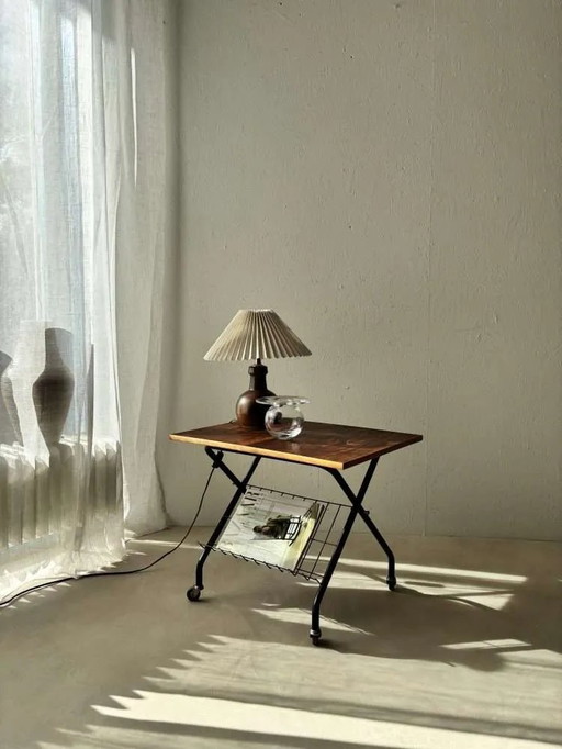 Skandinavischer Vintage Lesewagen Teak Metall Messing 1960er Jahre