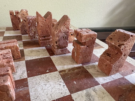 Design Chess Set in two-tone Travertine, Angelo Mangiarotti, Decorative Objects, Beige, Modern (photo 8 of 15)