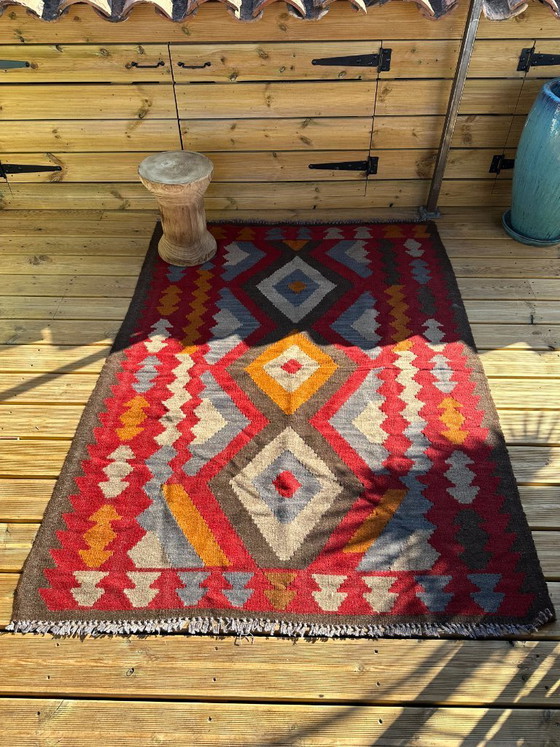Mehrfarbiger, handgeknüpfter Kelim-Teppich. Türkei, 1970er Jahre. – Teppiche & Läufer, Wool, Cotton (photo 6 of 8)