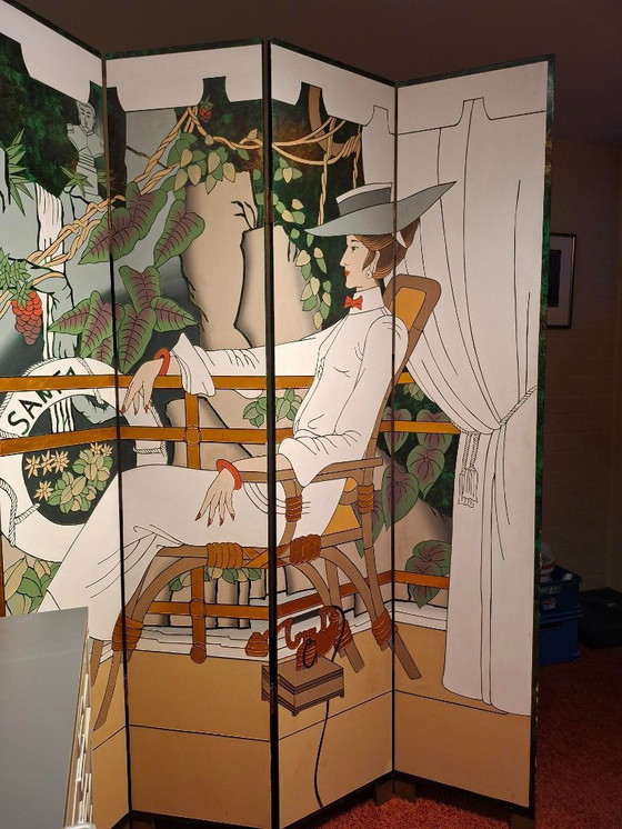 Image 1 of Paravent oriental représentant une femme en fleur de lotus