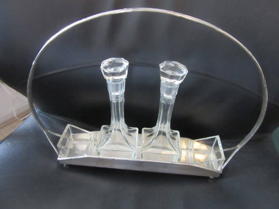 Image 1 of Supporto per ampolla in argento placcato e vetro di cristallo, stile Art Nouveau, vintage