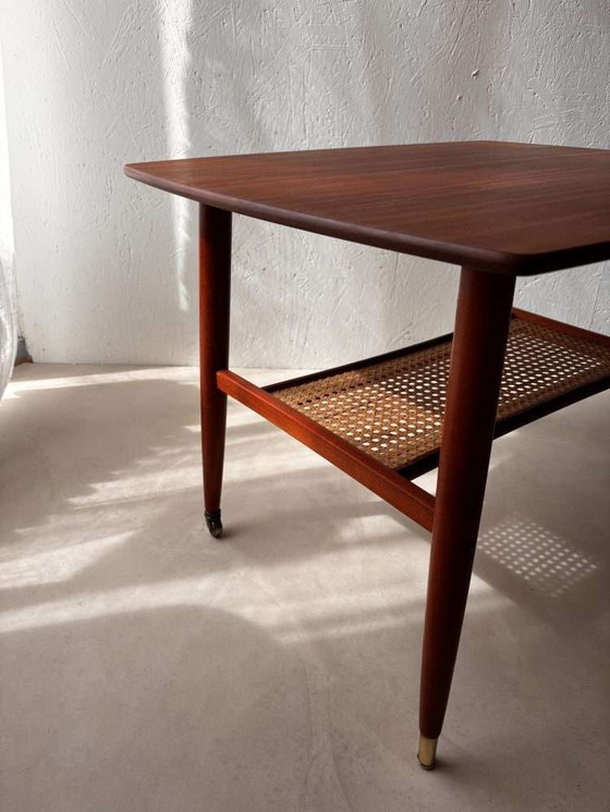 Image 1 of Swedish design side table Alberts mahogany & webbing 1960s