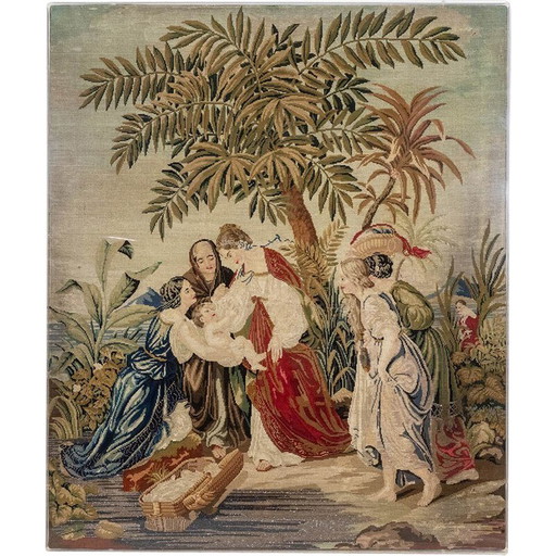 Alfombra vintage que representa una escena orientalista, Francia 1880