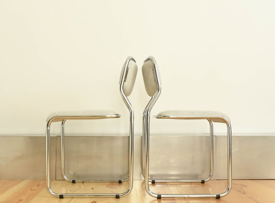 Image 1 of VINTAGE VINTAGE stalen buisvormige stoffen eetkamerstoel vrijdragend Bauhaus Modernist jaren 70