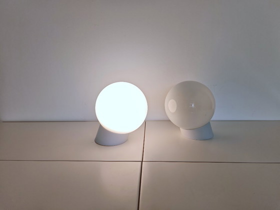 Image 1 of Vintage Wall Lamp / Set of 2 White Opal Globe Sconces/ Ceiling Light / Mid Century / Yugoslavia 1960's / Ceiling Light Cover