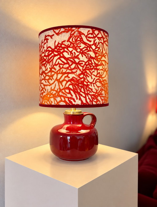 Cordless upcycled Table Lamp from 60s Vintage Vase – tafellampen, Ceramic, Cotton