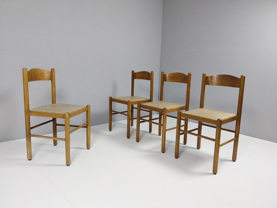 Image 1 of 4 x Vintage Wooden Chairs with Beige Upholstery, 1960s - 70s