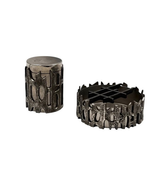Image 1 of Brutalist top smoking set, ashtray and cigars box, Morbelli Italy 1970