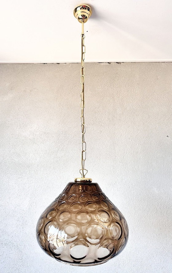 Image 1 of Vintage smoked glass pendant lamp