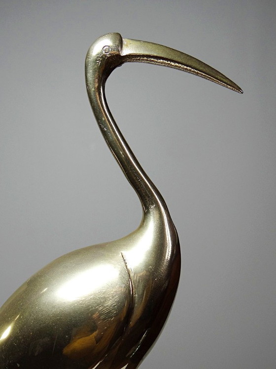 Image 1 of Coppia di grandi gru/uccelli decorativi in ​​ottone, stile metà del XX secolo.