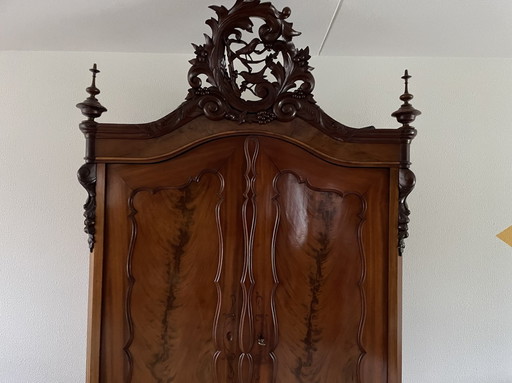 Antique Mahogany or Walnut Crested Cabinet